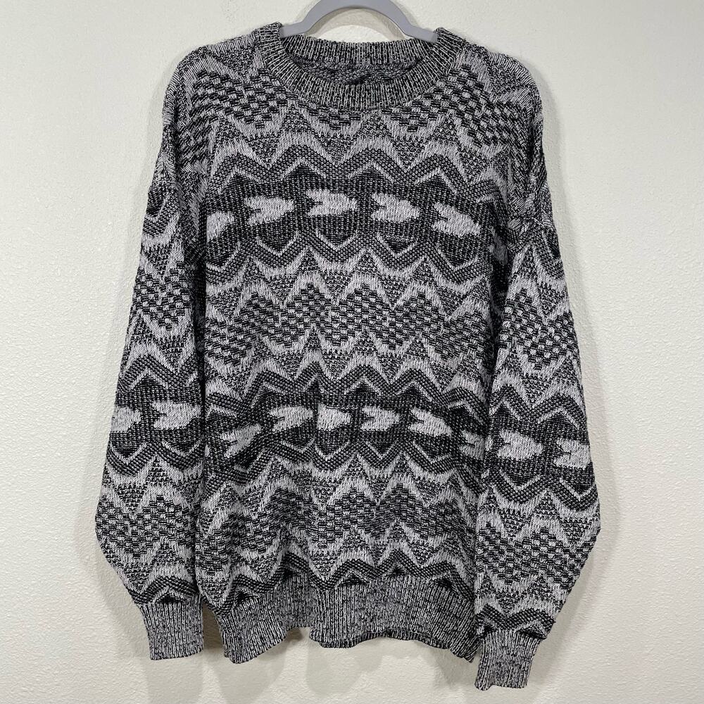 Vintage 80s 90s Gray Black Pullover Grandpa Sweater Southwestern Indie Retro L